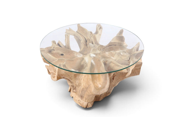 32” Inch Diameter Sculptured Teak Root Round Coffee Table 223 - Dyag East