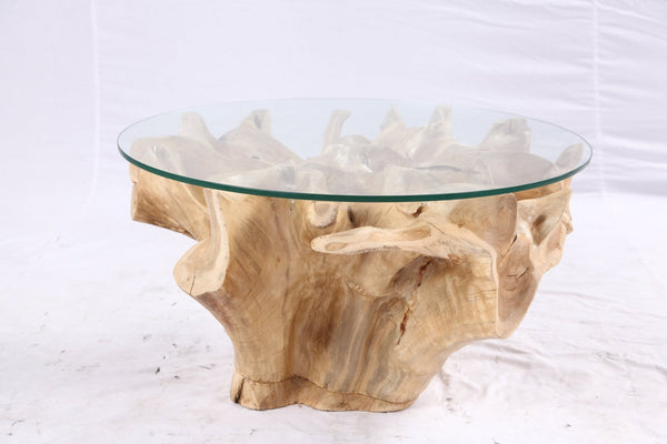 32” Inch Diameter Sculptured Teak Root Round Coffee Table 223 - Dyag East
