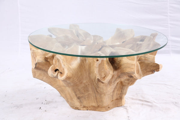 32” Inch Diameter Sculptured Teak Root Round Coffee Table 223 - Dyag East