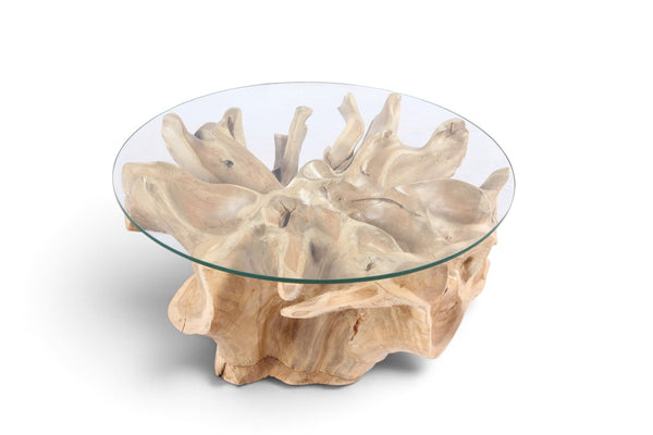 32” Inch Diameter Sculptured Teak Root Round Coffee Table 223 - Dyag East