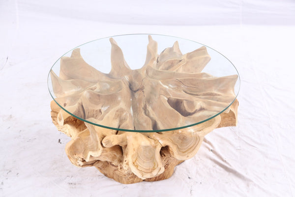 32” Inch Diameter Sculptured Teak Root Round Coffee Table - Dyag East