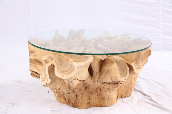 32” Inch Diameter Sculptured Teak Root Round Coffee Table - Dyag East