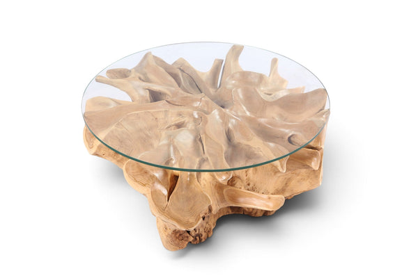 32” Inch Diameter Sculptured Teak Root Round Coffee Table - Dyag East