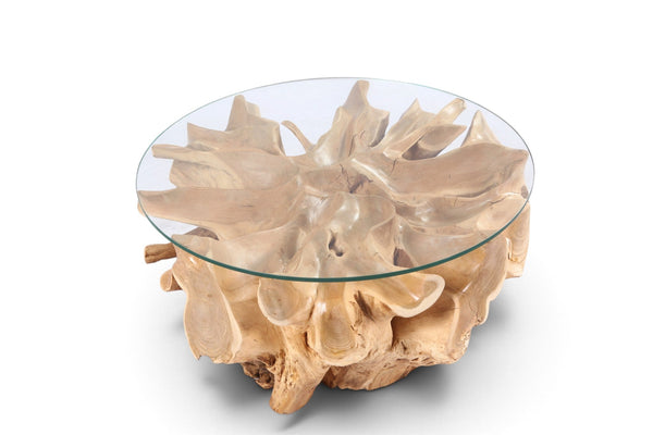 32” Inch Diameter Sculptured Teak Root Round Coffee Table - Dyag East