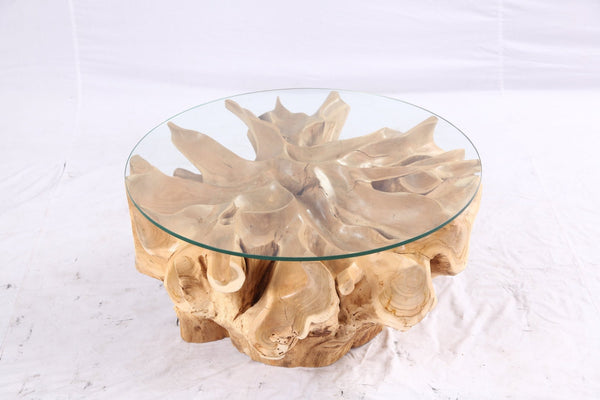 32” Inch Diameter Sculptured Teak Root Round Coffee Table - Dyag East