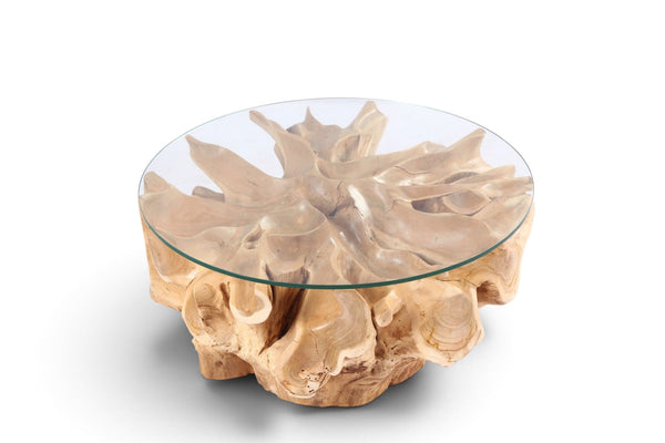 32” Inch Diameter Sculptured Teak Root Round Coffee Table - Dyag East