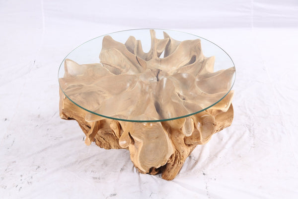 32” Inch Diameter Sculptured Teak Root Round Coffee Table - Dyag East