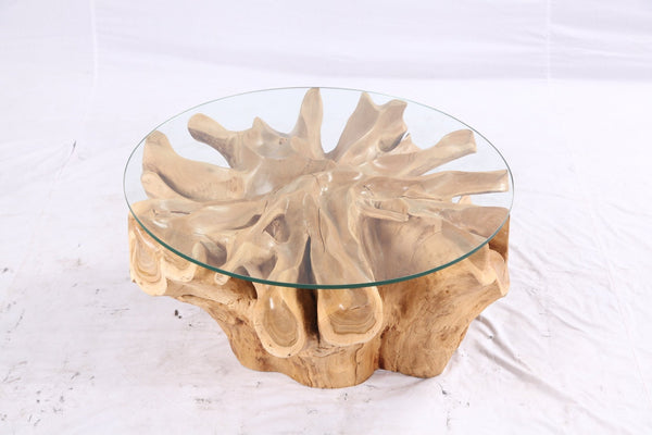 32” Inch Diameter Sculptured Teak Root Round Coffee Table - Dyag East