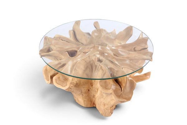 32” Inch Diameter Sculptured Teak Root Round Coffee Table - Dyag East