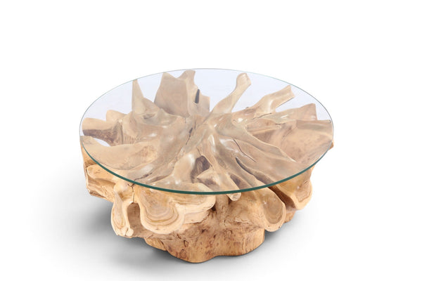 32” Inch Diameter Sculptured Teak Root Round Coffee Table - Dyag East