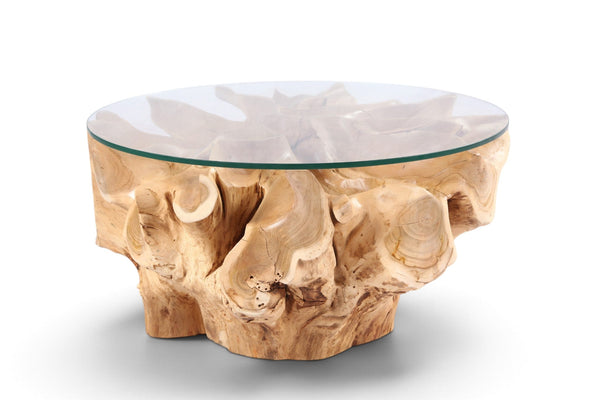 32” Inch Diameter Sculptured Teak Root Round Coffee Table - Dyag East