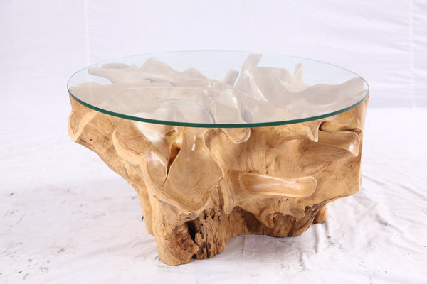 32” Inch Diameter Sculptured Teak Root Round Coffee Table - Dyag East