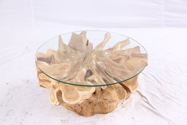 32” Inch Diameter Sculptured Teak Root Round Coffee Table - Dyag East