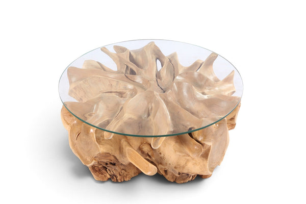 32” Inch Diameter Sculptured Teak Root Round Coffee Table - Dyag East