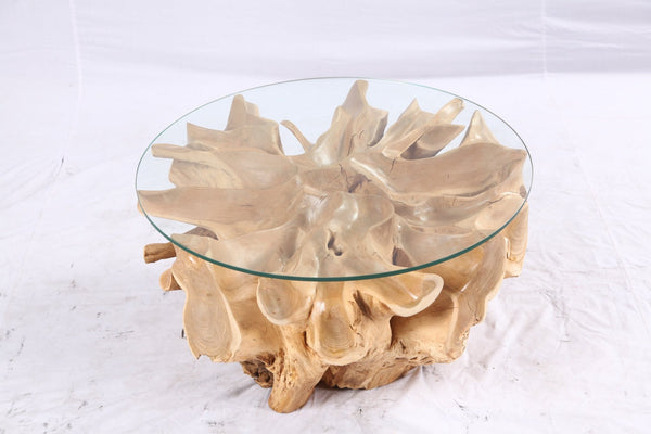 32” Inch Diameter Sculptured Teak Root Round Coffee Table - Dyag East