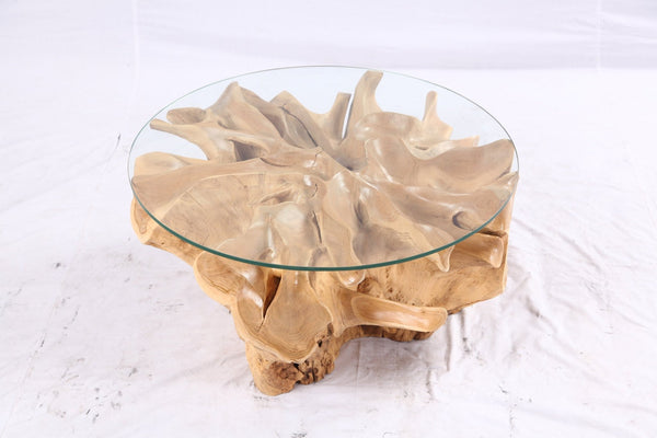 32” Inch Diameter Sculptured Teak Root Round Coffee Table - Dyag East
