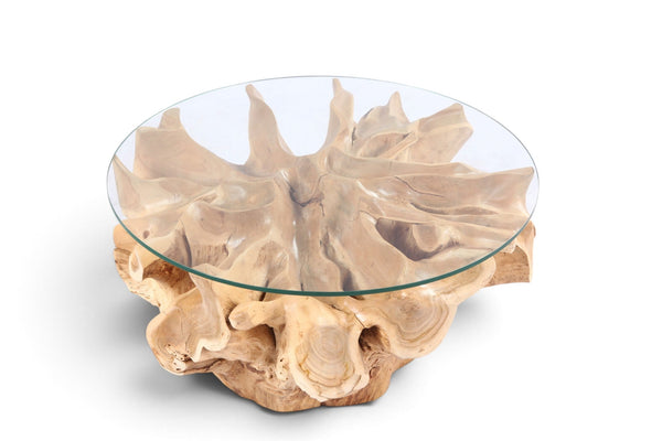32” Inch Diameter Sculptured Teak Root Round Coffee Table - Dyag East