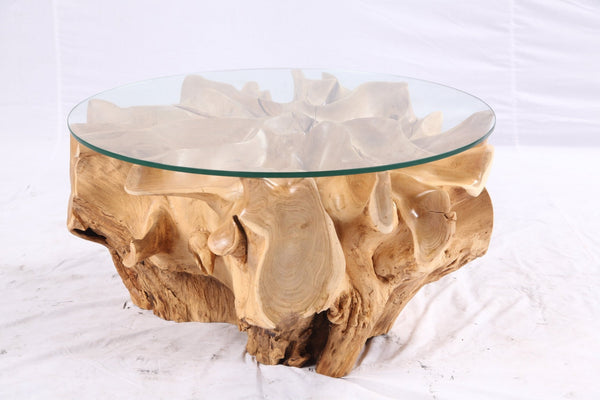 32” Inch Diameter Sculptured Teak Root Round Coffee Table - Dyag East