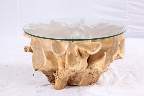 32” Inch Diameter Sculptured Teak Root Round Coffee Table - Dyag East