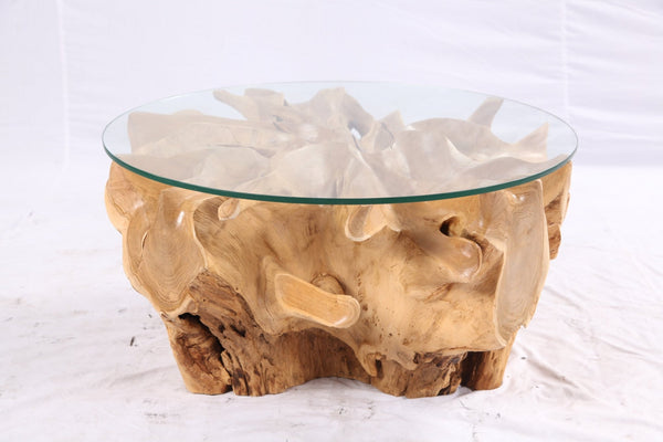 32” Inch Diameter Sculptured Teak Root Round Coffee Table - Dyag East