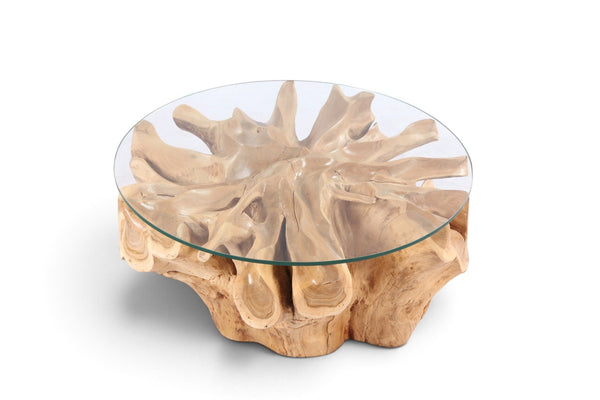 32” Inch Diameter Sculptured Teak Root Round Coffee Table - Dyag East