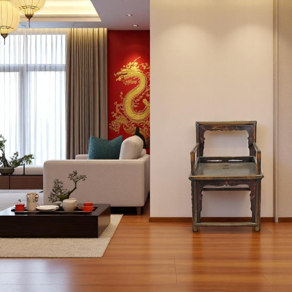 Brown Antique Chinese Low Back Arm Chair