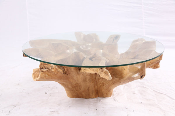 40” Inch Diameter Sculptured Teak Root Round Coffee Table - Dyag East