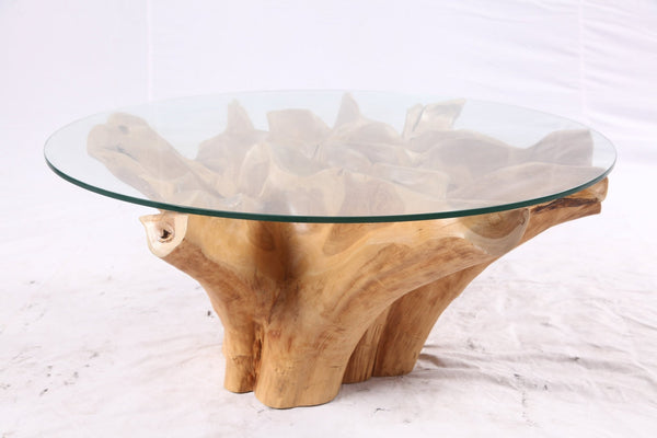 40” Inch Diameter Sculptured Teak Root Round Coffee Table - Dyag East