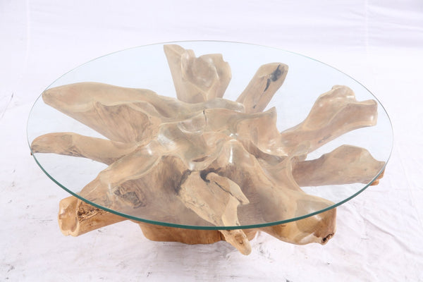 40” Inch Diameter Sculptured Teak Root Round Coffee Table - Dyag East