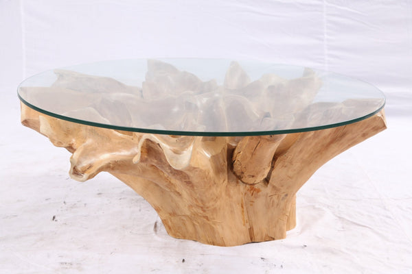 40” Inch Diameter Sculptured Teak Root Round Coffee Table - Dyag East