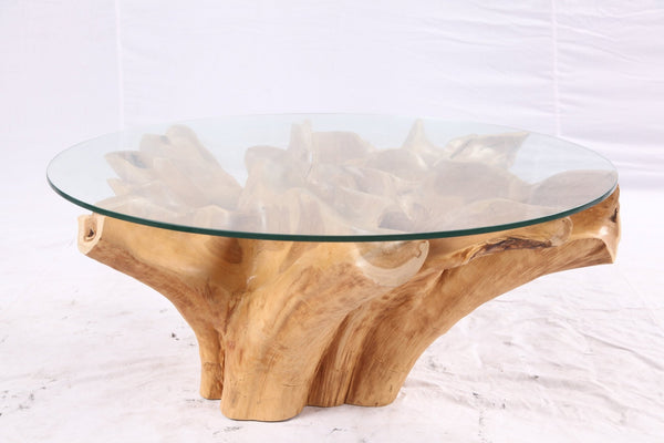 40” Inch Diameter Sculptured Teak Root Round Coffee Table - Dyag East