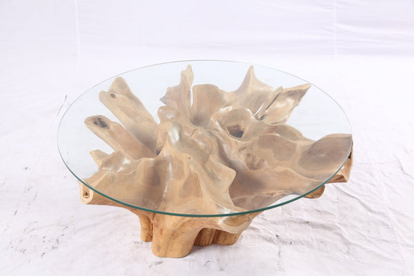 40” Inch Diameter Sculptured Teak Root Round Coffee Table - Dyag East