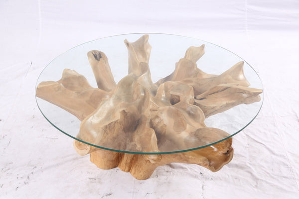 40” Inch Diameter Sculptured Teak Root Round Coffee Table - Dyag East