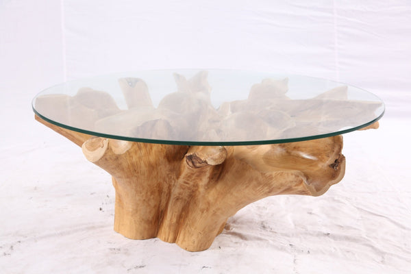 40” Inch Diameter Sculptured Teak Root Round Coffee Table - Dyag East