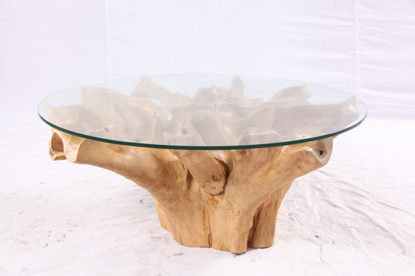 40” Inch Diameter Sculptured Teak Root Round Coffee Table - Dyag East