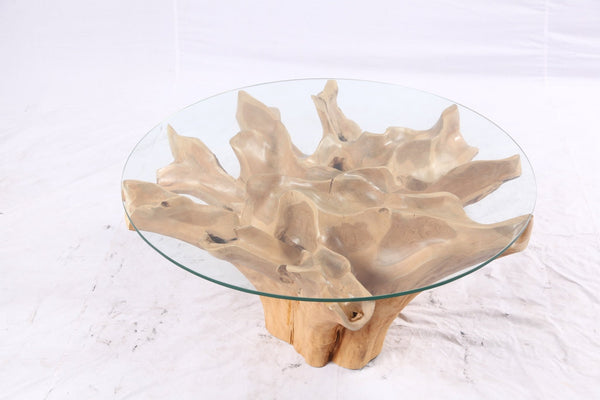 40” Inch Diameter Sculptured Teak Root Round Coffee Table - Dyag East