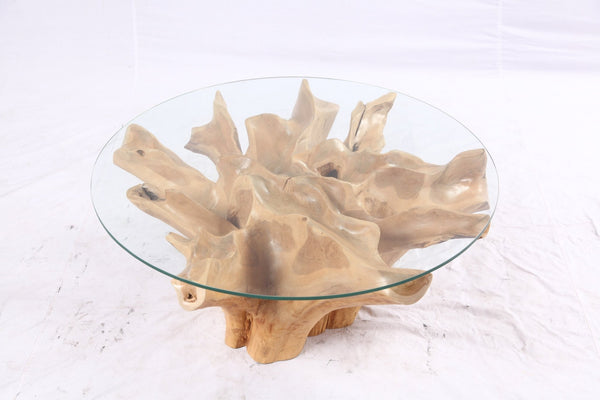 40” Inch Diameter Sculptured Teak Root Round Coffee Table - Dyag East