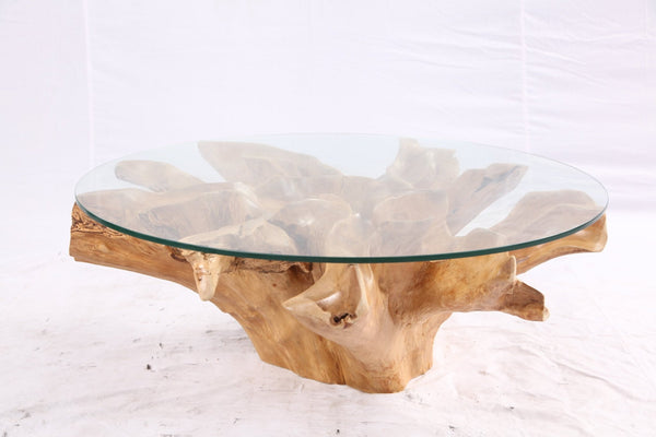 40” Inch Diameter Sculptured Teak Root Round Coffee Table - Dyag East