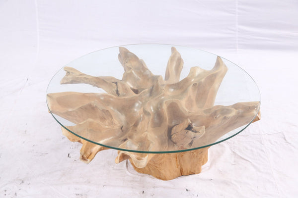 40” Inch Diameter Sculptured Teak Root Round Coffee Table - Dyag East