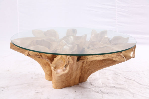 40” Inch Diameter Sculptured Teak Root Round Coffee Table - Dyag East
