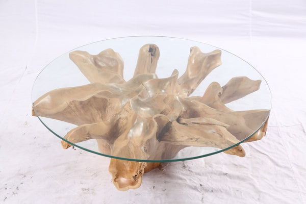 40” Inch Diameter Sculptured Teak Root Round Coffee Table - Dyag East