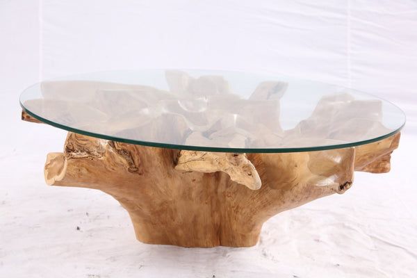 40” Inch Diameter Sculptured Teak Root Round Coffee Table - Dyag East