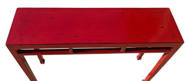 41" Long Hand Made Red Lacquer Console Table - Dyag East