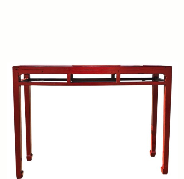 41" Long Hand Made Red Lacquer Console Table - Dyag East