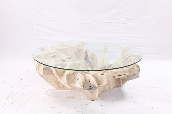 47” Round Sculptured Teak Root Coffee Table 51 - Dyag East