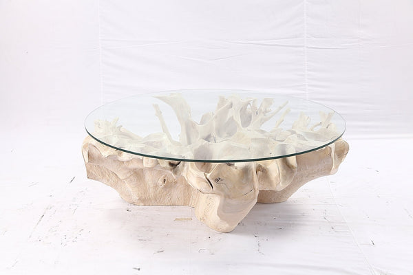 47” Round Sculptured Teak Root Coffee Table 51 - Dyag East