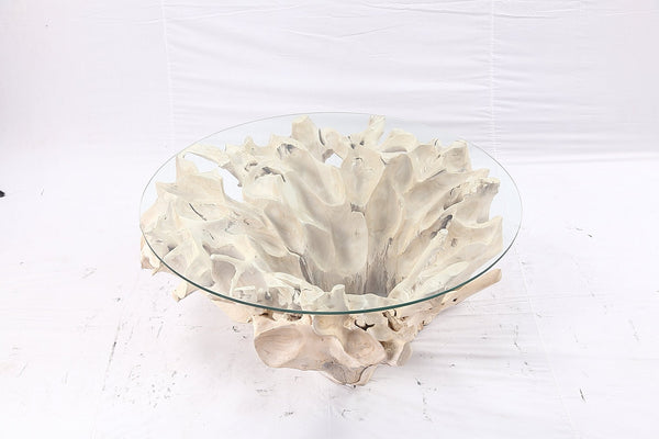47” Round Sculptured Teak Root Coffee Table 51 - Dyag East