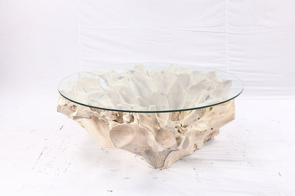 47” Round Sculptured Teak Root Coffee Table 51 - Dyag East
