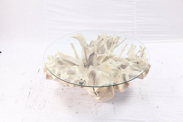 47” Round Sculptured Teak Root Coffee Table 51 - Dyag East