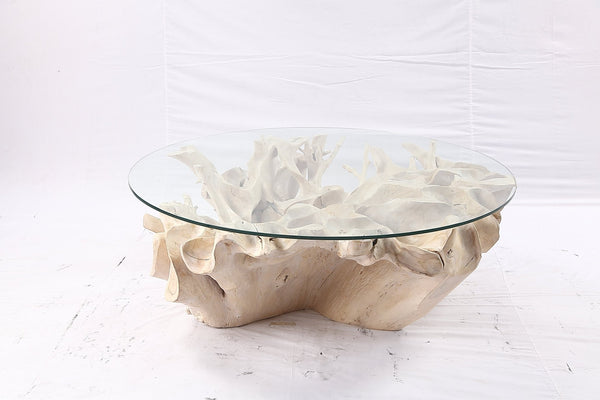 47” Round Sculptured Teak Root Coffee Table 51 - Dyag East